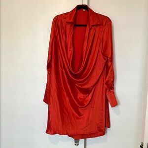 Red Satin Drape Neck Dress